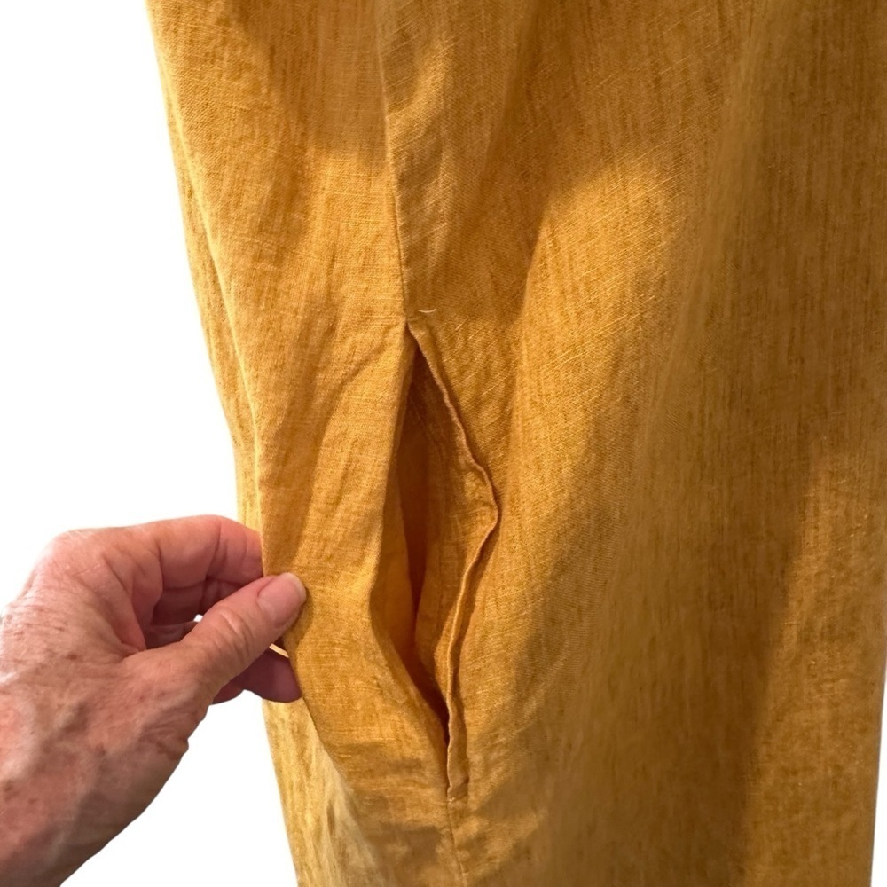 Eileen Fisher Mustard Yellow Button-Up organic linen short sleeve Dress - Picture 6 of 16